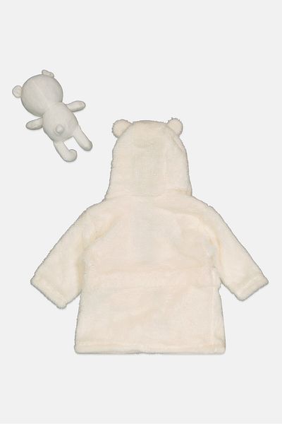Rock A Bye Baby Boutique Toddlers Boy 2 Pieces Bear Bathrobe And Plush Toy Set, Ivory