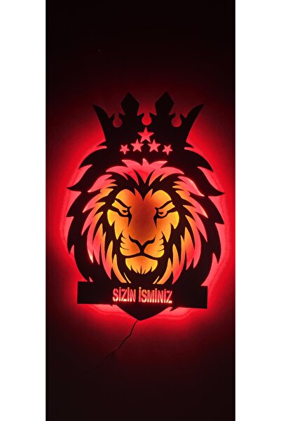 SENVESER Kişiye Özel 5 Yıldız Sarı Kırmızı Aslan Ahşap Led Işıklı Duvar Tablo...
