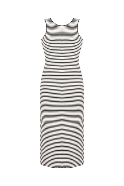 Mudo Striped Sleeveless Back Detail Narrow Midi Dress