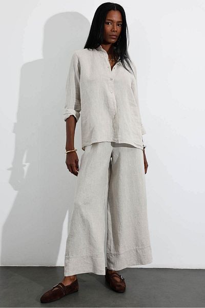 5in1Canpolat Natural 100% Linen Elastic Waist Trousers