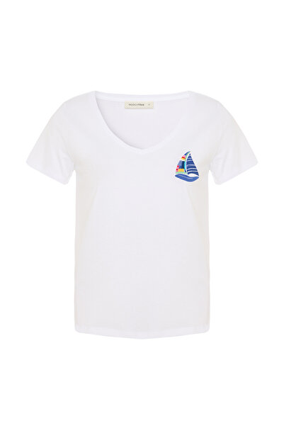 Mudo Embroidered V-Neck T-Shirt