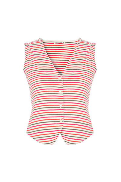 Mudo ÇİZGİLİ V YAKA DÜĞMELİ KOLSUZ BLUZ