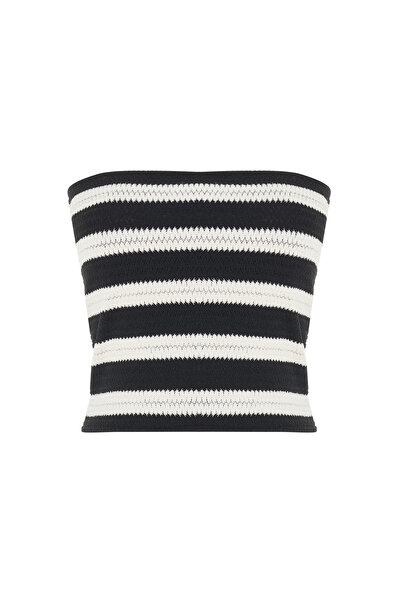 Mudo Strapless Knitted Bluz with Stripes