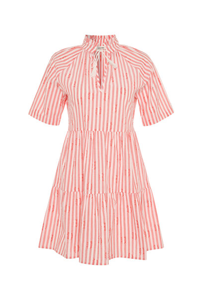 Mudo YAKA DETAYLI ÇİZGİLİ KLOŞ MİNİ ELBİSE