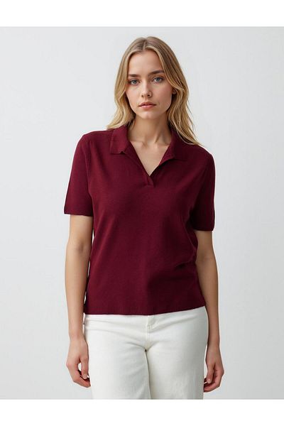 Jimmy Key Tricou tricot cu mânecă scurtă, cu decolteu polo, roșu Claret