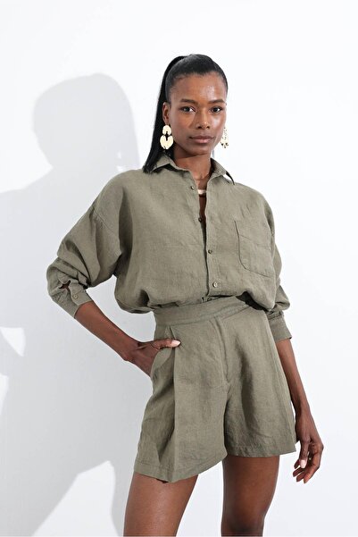 5in1Canpolat Khaki 100% Linen Classic Shorts