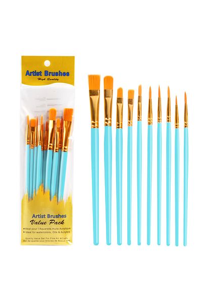 Choice SKY BLUE 10Pcs Plastic Short Rod Art Painting Watercolor Gouache Oil Brush Multi-color Multi-functio