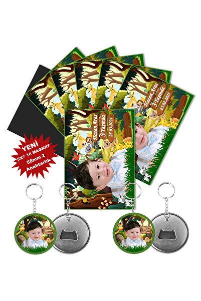 Elara Tasarım Safari Temalı Doğum Günü Magnet Hediye 5x7 16 Adet Magnet 2 Ade...