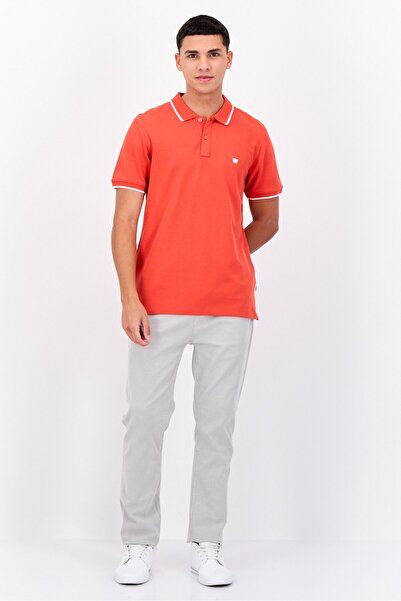 WRANGLER Men Regular Fit Embroidered Short Sleeves Polo Shirt, Pale Red/white