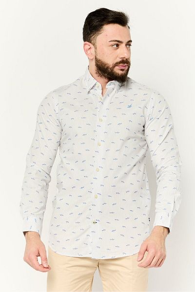 Nautica قميص رجالي كاجوال بأكمام طويلة وطباعة كاملة، بتصميم كلاسيكي، متعدد الألوان