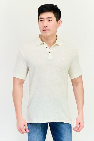 WRANGLER Men Regular Fit Textured Short Sleeve Polo Shirt, Off White