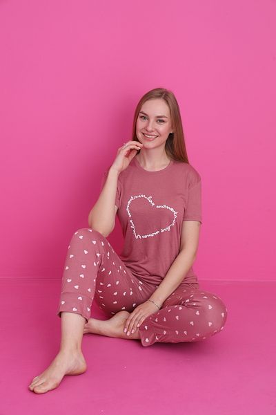 fames New Sezeno Heart Printed Combed Cotton Women's Pajama Set