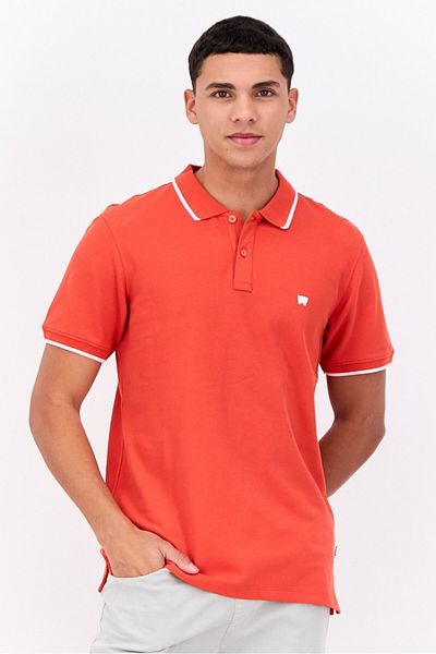 WRANGLER Men Regular Fit Embroidered Short Sleeves Polo Shirt, Pale Red/white