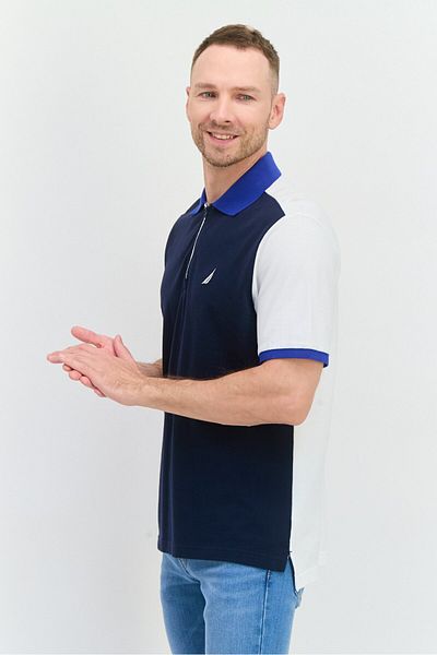 Nautica Men Regular Fit Embroidered Logo Short Sleeves Polo, Navy