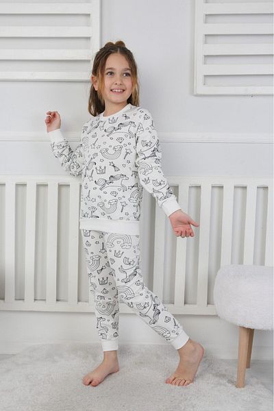 Yalçınoğlu Kids ارتداء الخيال! طقم بيجامة قابل للطلاء - إعادة تصميم كل غسلة - هدية قلم رصاص