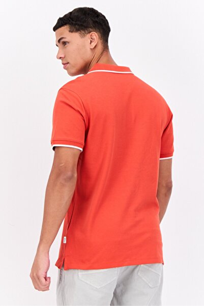 WRANGLER Men Regular Fit Embroidered Short Sleeves Polo Shirt, Pale Red/white