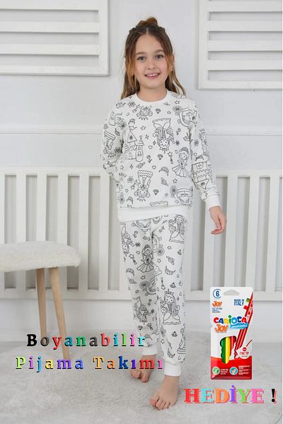 Yalçınoğlu Kids Wear Your Imagination! Paintable Pajama Set - Redesign Every Wash - Pencil