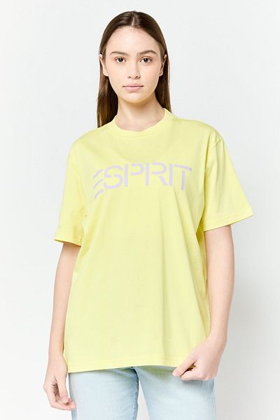 Esprit Women Crew Neck Brand Logo Short Sleeves T-shirt, Yellow