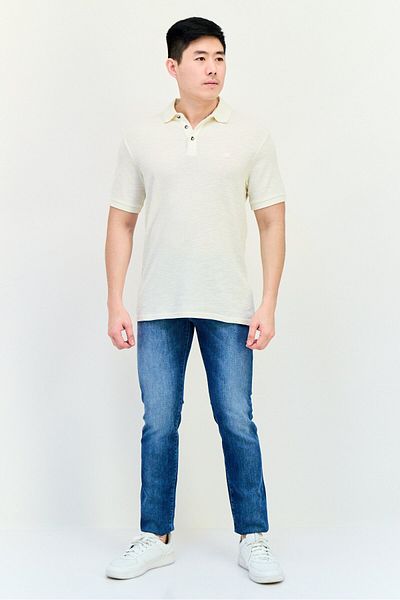WRANGLER Men Regular Fit Textured Short Sleeve Polo Shirt, Off White
