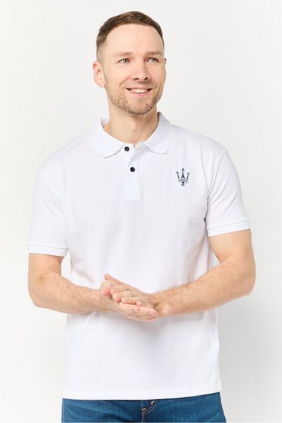 Maserati Men Regular Fit Short Sleeve Brand Logo Polo Shirt, White
