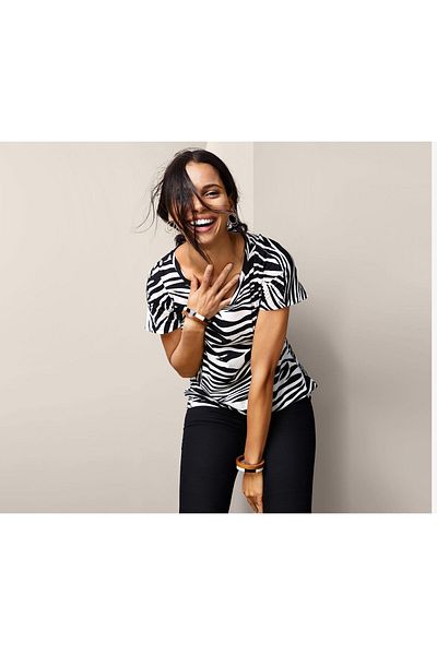 Tchibo Women Round Neck Short Sleeve Printed T-shirt, Black