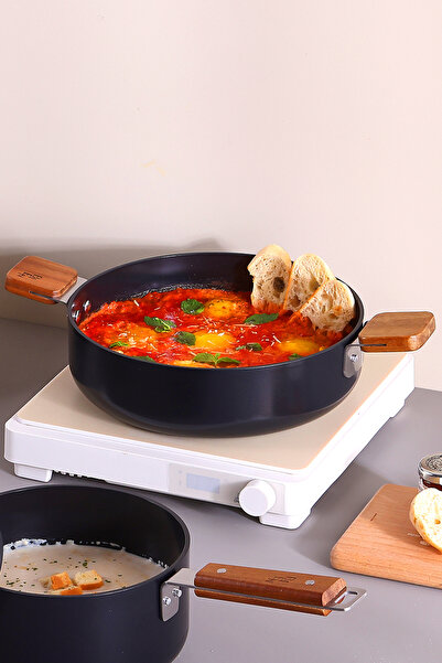 NEOFLAM Bien Aluminum Casting Shallow Pot, Black 24cm