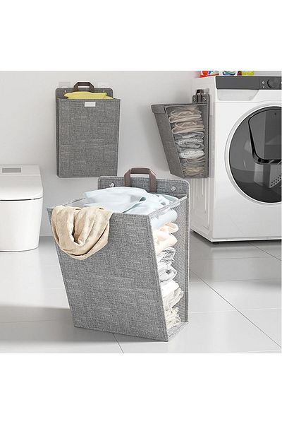 fulina Wall-mounted Foldable Laundry Basket,with Lid And Handle,slim Hanging,for Home,56x39x13cm,gray