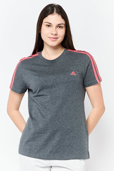 adidas تي شيرت نسائي رياضي بأكمام قصيرة مناسب للخارج، رمادي