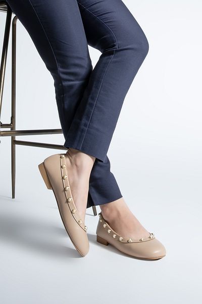 Marjin Îmbrăcăminte de damă bej cu perle Daily Ballet Flats Vigat