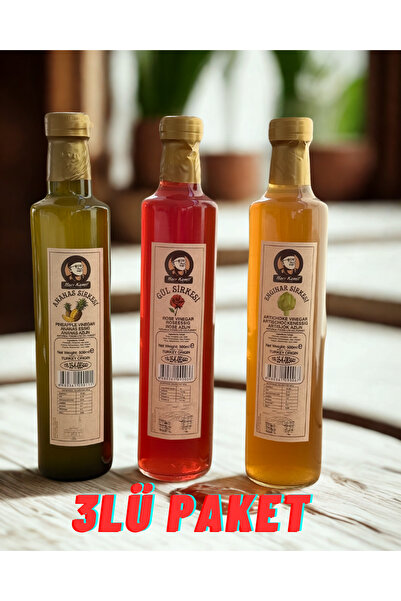 Haci Kamil 3LÜ AVANTAJ PAKETİ-ANANAS ENGİNAR GÜL SİRKESİ 500 ML-DOĞAL FERMENTE