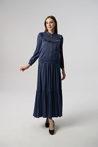 Elaris Exclusive ELARİS Fırfır ve Taş Detaylı Fermuarlı Elbise