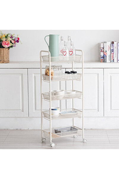 Viyogo Slim portable metal shelf, 5 levels, 360° rotatable, 45 (L) x 27 (w) x 105 (H) cm, white