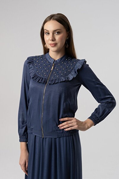 Elaris Exclusive ELARİS Fırfır ve Taş Detaylı Fermuarlı Elbise