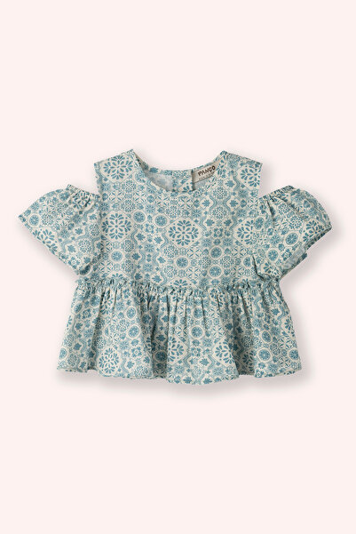 Panço Kız Bebek Etnik Desenli Yeşil Bluz