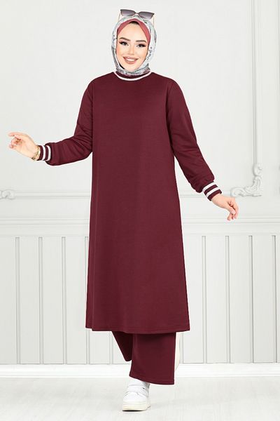 ModaMerve Set dublu Garni Detail 9148PL940-M Roșu Claret
