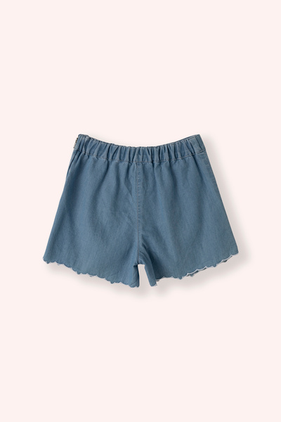 Panço Kız Bebek Nakış Detaylı Mavi Şort