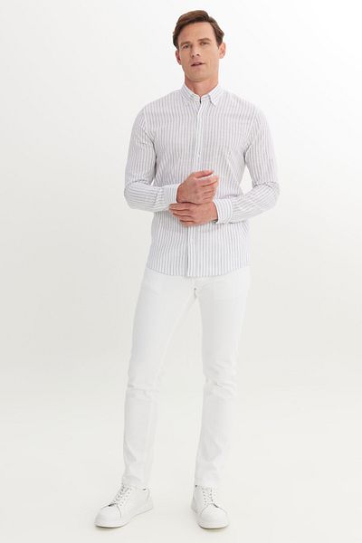 AC&Co / Altınyıldız Classics Ανδρικό γκρι 100% βαμβακερό πουκάμισο με λεπτή εφαρμογή με κουμπιά γιακά πουκάμισο Dobby