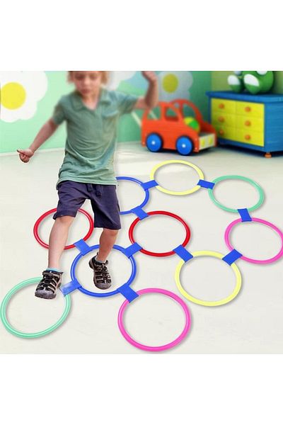 fulina 10 Multi-Colored Rings Game Toys,Lightweight,Portable,Hopscotch Game,Enhances Hand-Eye Coordination
