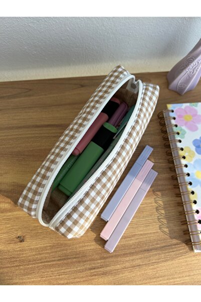 minyaturhayalim Kahverengi Beyaz Pötikareli Kalemlik Astarlıdır Yıkanabilir Ö...