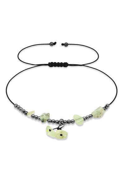 Tesbihane Macrame Braided Natural Cut Jade Stone Natural Stone Anklet