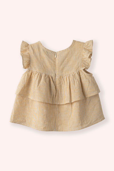 Panço Kız Bebek Bisiklet Yaka Kolu Fırfır Detaylı Çizgili Sarı Bluz