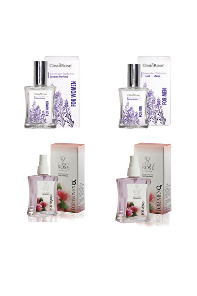 Clean Rose Isparta Gül ve Lavanta Parfüm Seti 40 ml x 4 (Kadın ve Erkek)