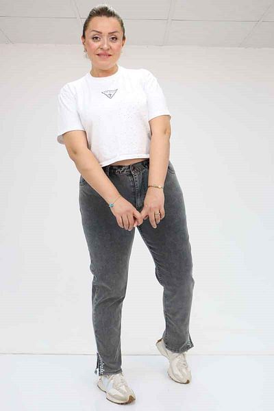 Eslina 49023 Large Size Jeans with Elastic Back Belt - Anthracite