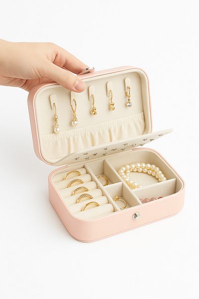 ELMATOLYE Jewelry Box 3 Compartments Jewelry Organizer Ring Earrings Necklace Organizeri Pink