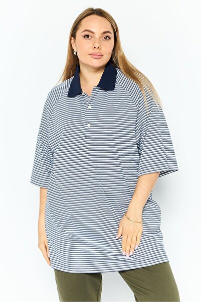 Greg Norman Women Sportswear Fit Stripe Short Sleeves Outdoor Polo, Navy Blue