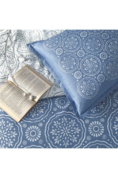 Linens Allday Tuiren - Set cuvertură dublă din satin de bumbac albastru