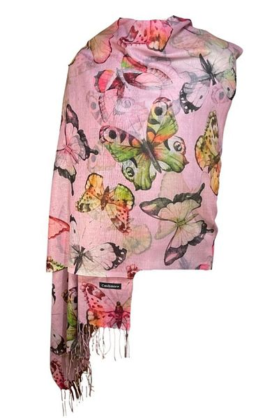 DACSHOP Cashmere scarf with butterflies, Dacali, hot pink, 185 x 75 cm