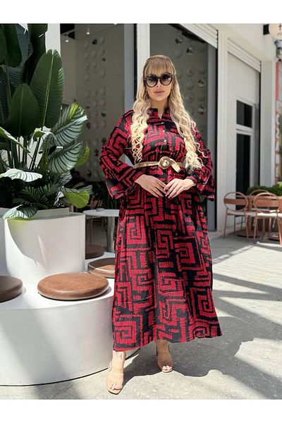 LİKRA Women's Plus Size Collar Button Spanish Sleeve Woven Viscosa Dress