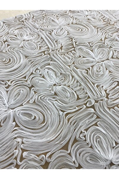 METERİAL Țesătură de tul alb cu aplicații 3D – Model cu dungi |   Lățime 135 cm