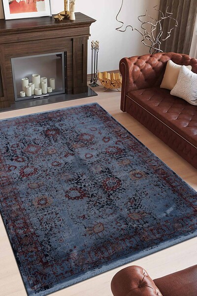 Naar Halı Gloria 6489a Mavi Modern Dokuma Taban Yolluk Halı